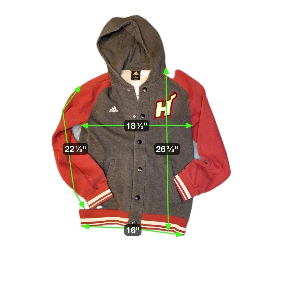 Adidas Basketball Letterman Hooded Jacket Gray Red Snap Button‎ NBA Logo Size L